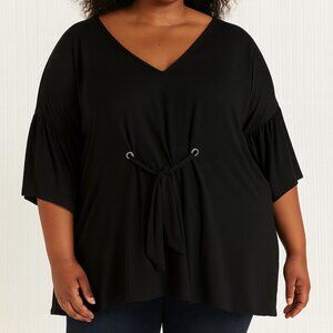 Lane Bryant Black V-Neck Tunic Top Ruffle Sleeve Tie Front Plus 18/20